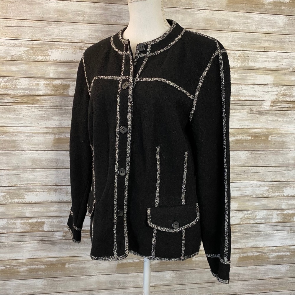 Black Wool Round Collar Button Down Blazer Jacket - image 6